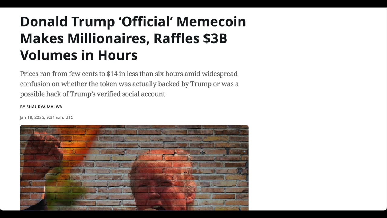 LA MEME DI TRUMP ESPLODE: DA 0 A 75$ CON 15 MILIARDI DI MARKET CAP IN SOLE 48 ORE!!