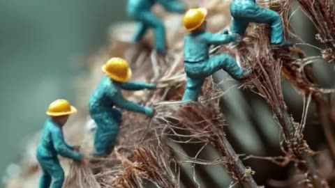 Tiny Workers Take on a Hairbrush Cleanup! AI-Generated Magic