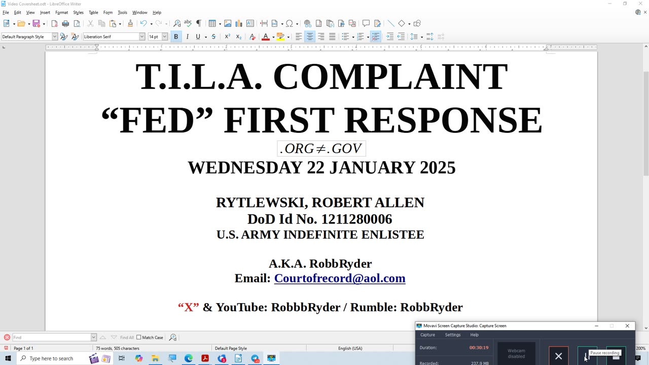 T. I. L. A. COMPLAINT -- "FED" FIRST RESPONSE