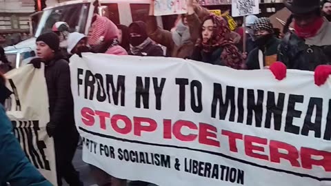 New Yorkers march against Donald Trump and ICE.