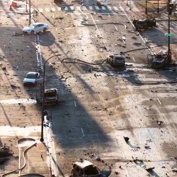 New Drone footage captures the devastation of the medivac plane crash in Philadelphia last night..