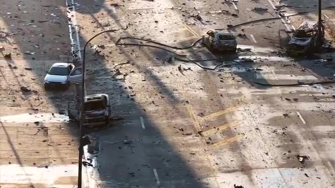 New Drone footage captures the devastation of the medivac plane crash in Philadelphia last night..