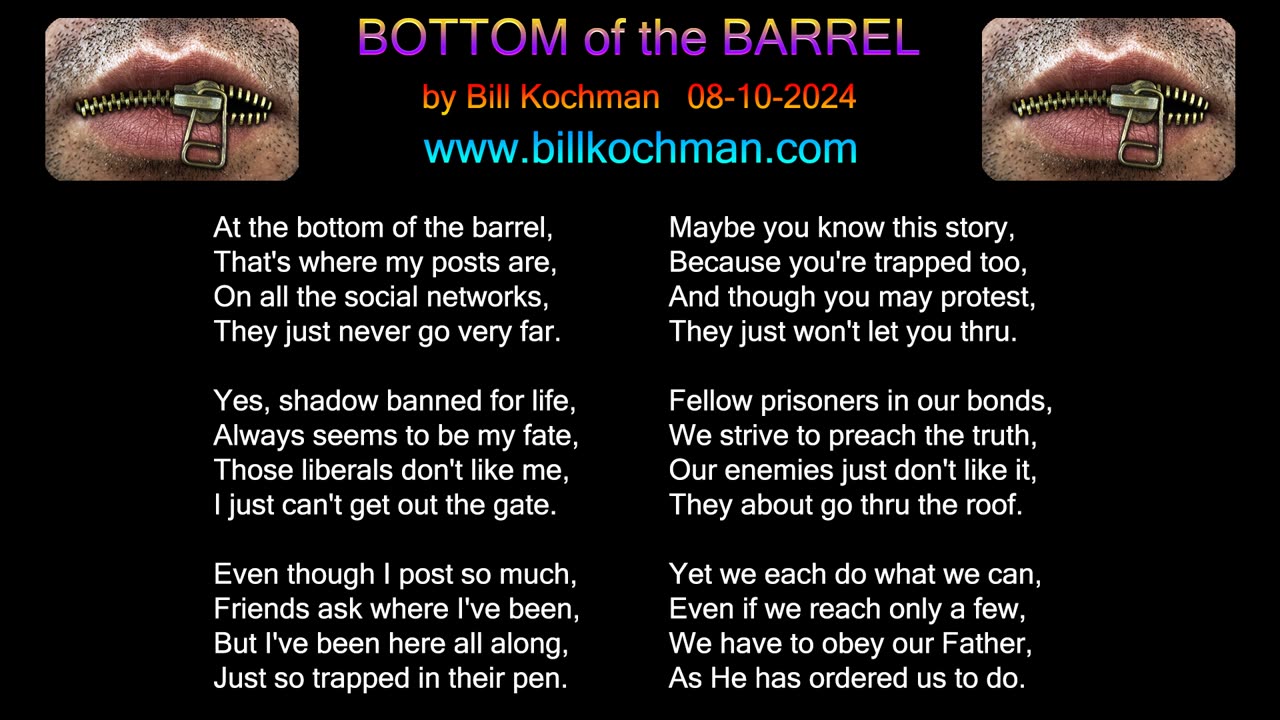 BOTTOM OF THE BARREL -- an original song by Bill Kochman.