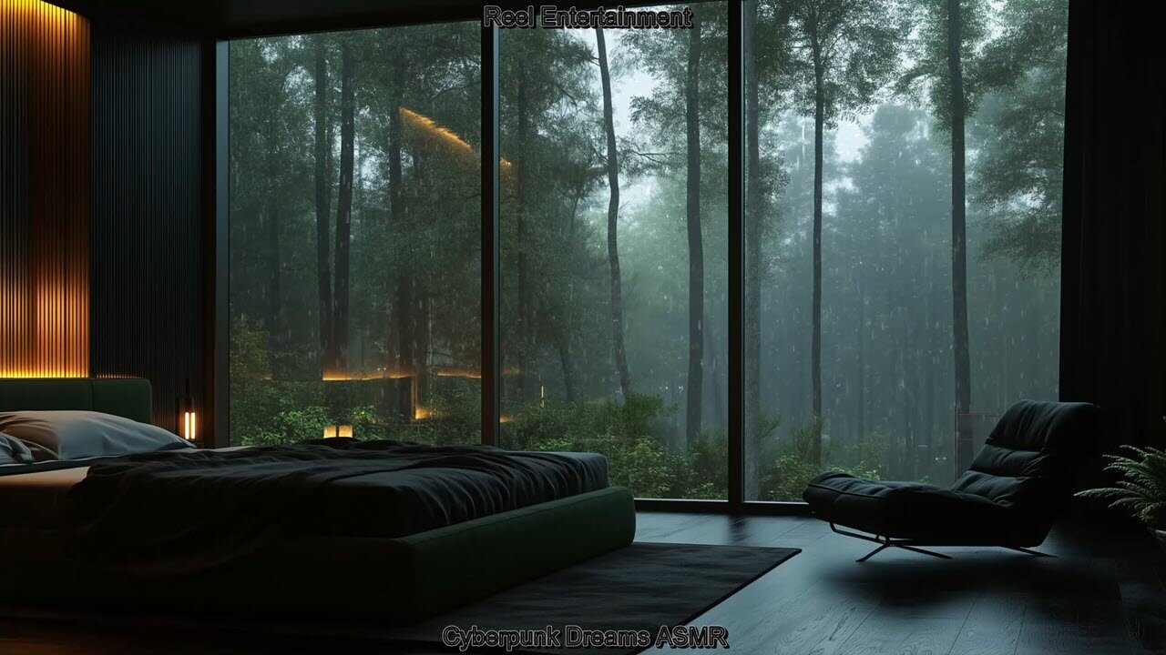 ASMR Relaxing in A Cozy Forest Bedroom During Heavy Rain