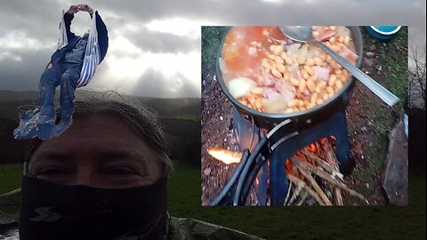 02, woodland winter lunch , sleet rain storms, loving it, cooking