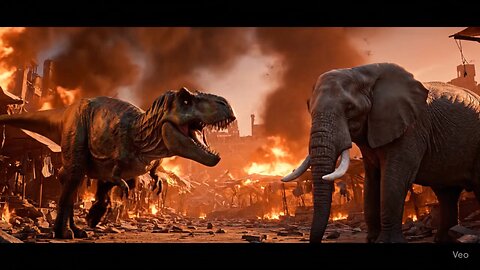 "Elephant vs Dinosaur 🔥 Epic Final Battle in Burning City | Cinematic AI Short Film"