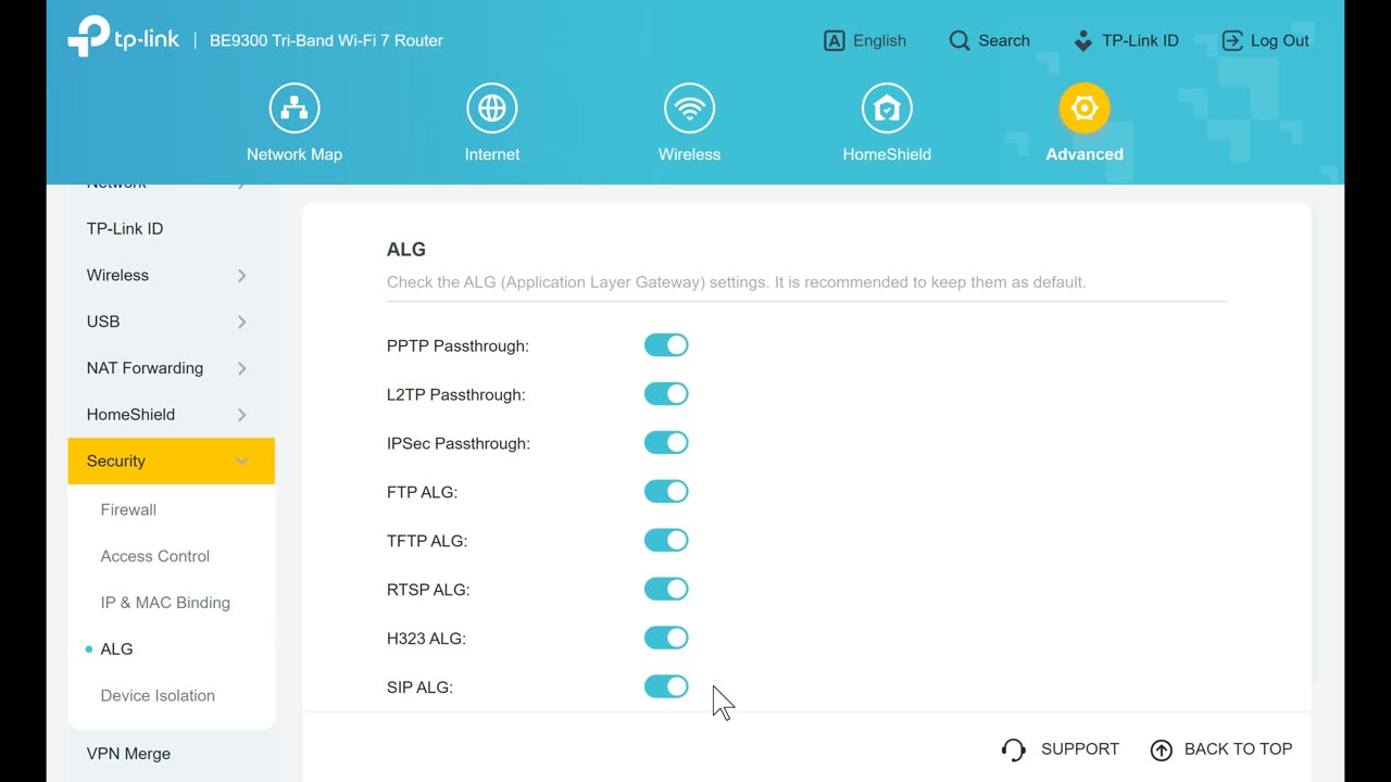 Website WebPage Interface TP-Link Tri-Band BE9300 WiFi 7 Router Archer BE550 (12-2025)