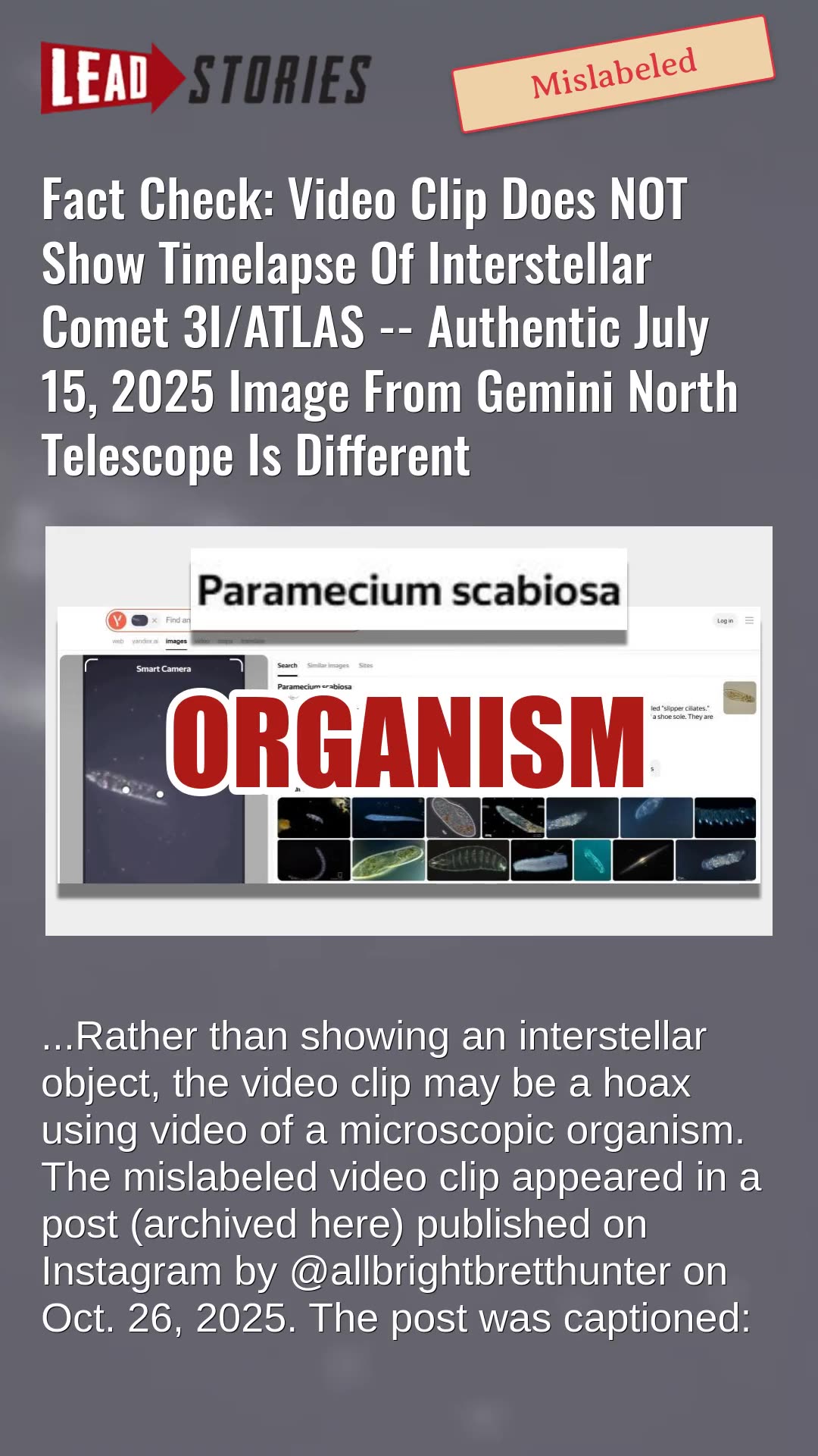 Fact Check: Video Clip Does NOT Show Timelapse Of Comet 3I/ATLAS -- Authentic Image Is Different