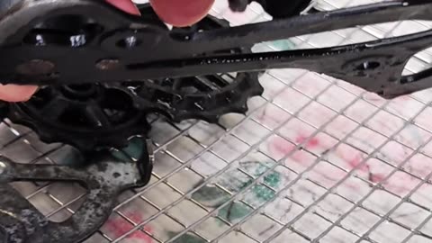 Washing a bicycle's rear derailleur in an ultrasonic bath