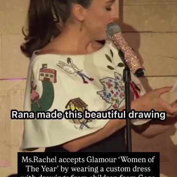 🇵🇸 Today, Ms.Rachel accepted Glamour Magazine ‘Women of The Year ’ by wearing a custom dress with drawings from children from Gaza.