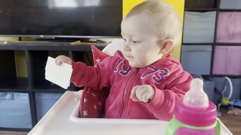 Baby Kayla Eating a Soft Cracker & Chatting With Mommy — Adorable Baby Moment 🥰