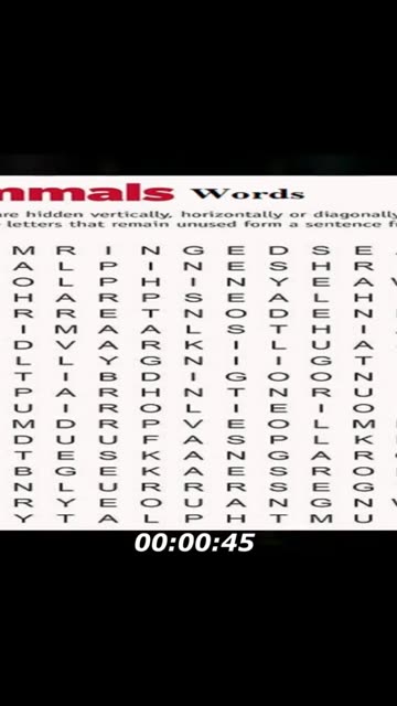 Mammals words search: How many words you can find? Take note of your findings!