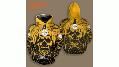 Pittsburgh Steelers Halloween Pumpkin Skull 3D Hoodie Novelty Yellow Black