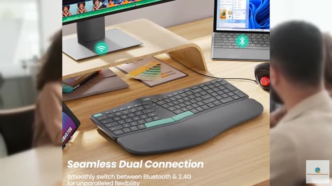 Nulea Wireless Ergonomic Keyboard, Split Keyboard with Cushioned Wrist Rest, Blu