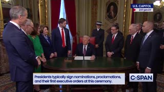 President Trump post-inauguration signing ceremony