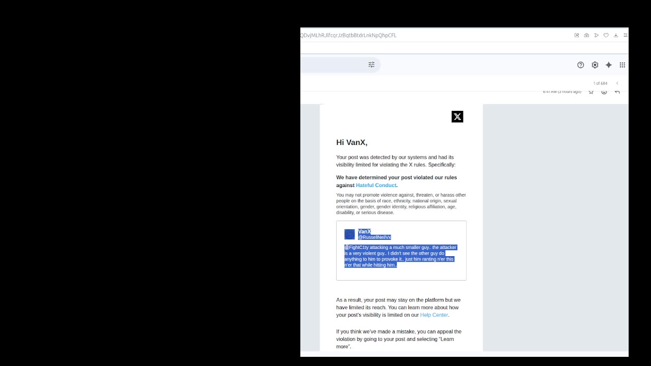 Elon's Free Speech Scam - Cited For Hate Speech Because I Commented On A Violent Video That's Still Up On X