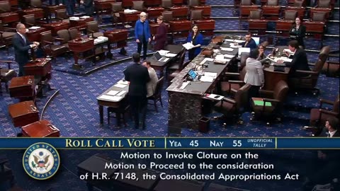 U.S. Senate fails to advance funding bill to avert partial government shutdown. (45-55)