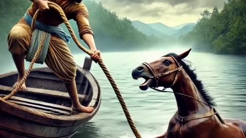 Man saved a horse from flood