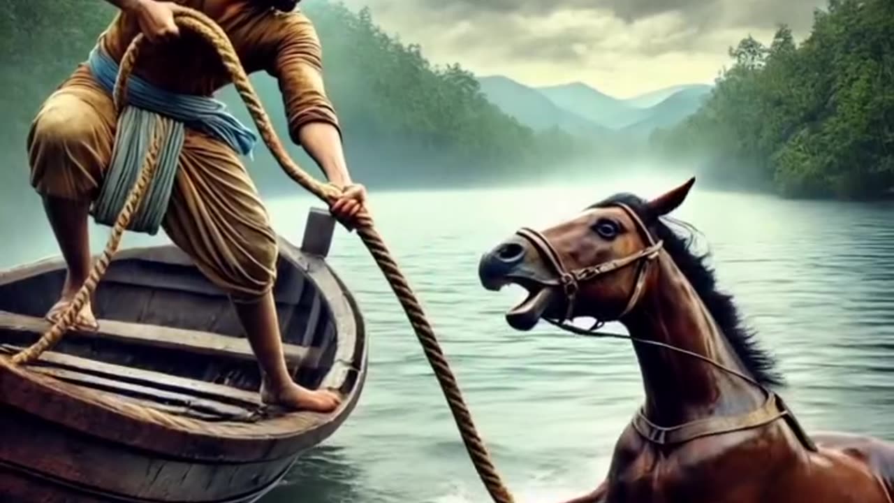 Man saved a horse from flood
