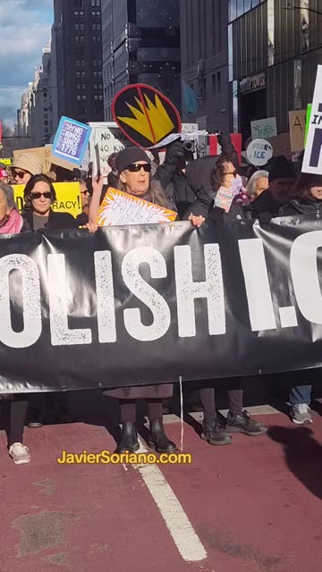 People in NYC protest against Donald Trump and ICE.