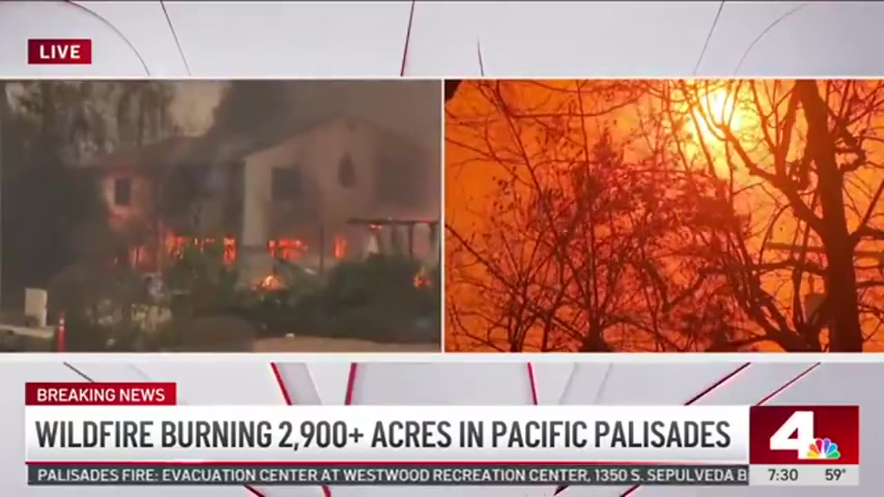 One home spared along street in Pacific Palisades (trails of melted metal from car wheels)