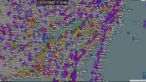 East Coast AIrplane Traffic Time Lapsed - Nov 15th 2025 - no audio -