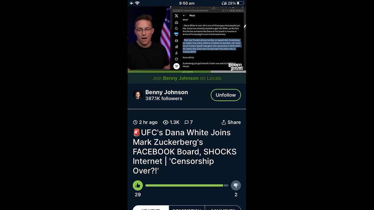 Benny Johnson : Dana White joins facebook board