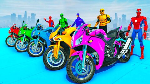 GTA V Epic New Stunt Race For Car Raching Challenge Boats Car Motorcycle With All Super Heroes