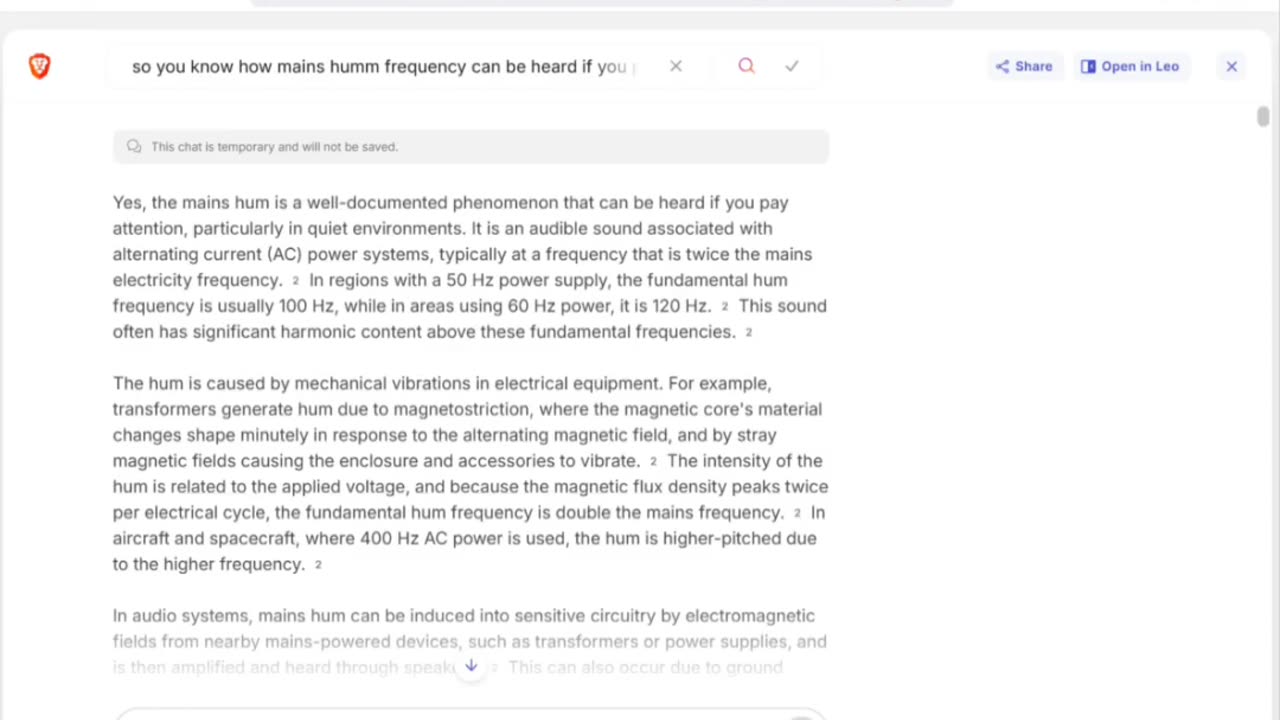 A.i. admits telepathic audio difusion "mains humm" frequency