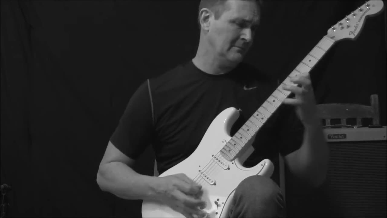 Dalton Mullins practicing on a Stratocaster guitar - Stevie Ray Vaughan style