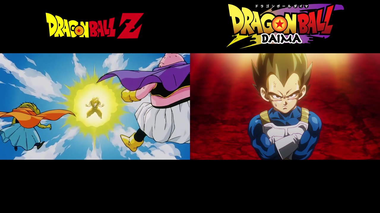 Goku's Super Saiyan transformations Z and DAIMA side-by-side comparison