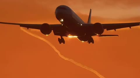 Boeing 777 illuminated by the first rays of the rising sun