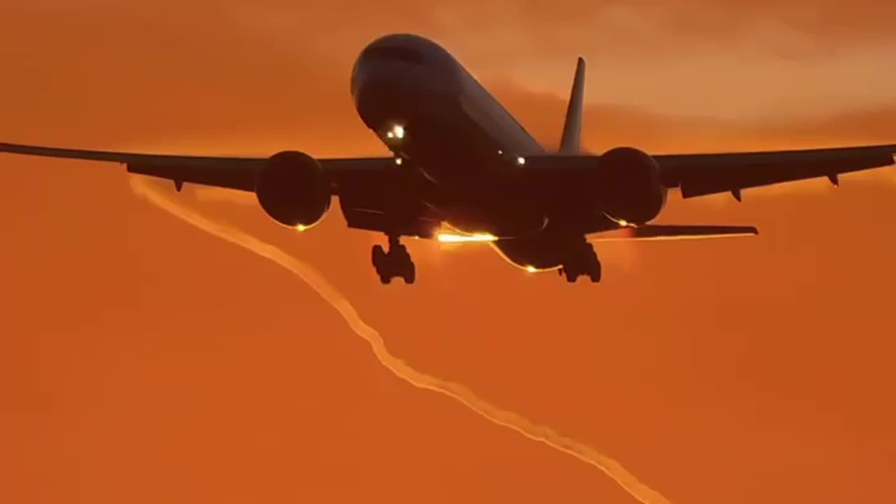 Boeing 777 illuminated by the first rays of the rising sun