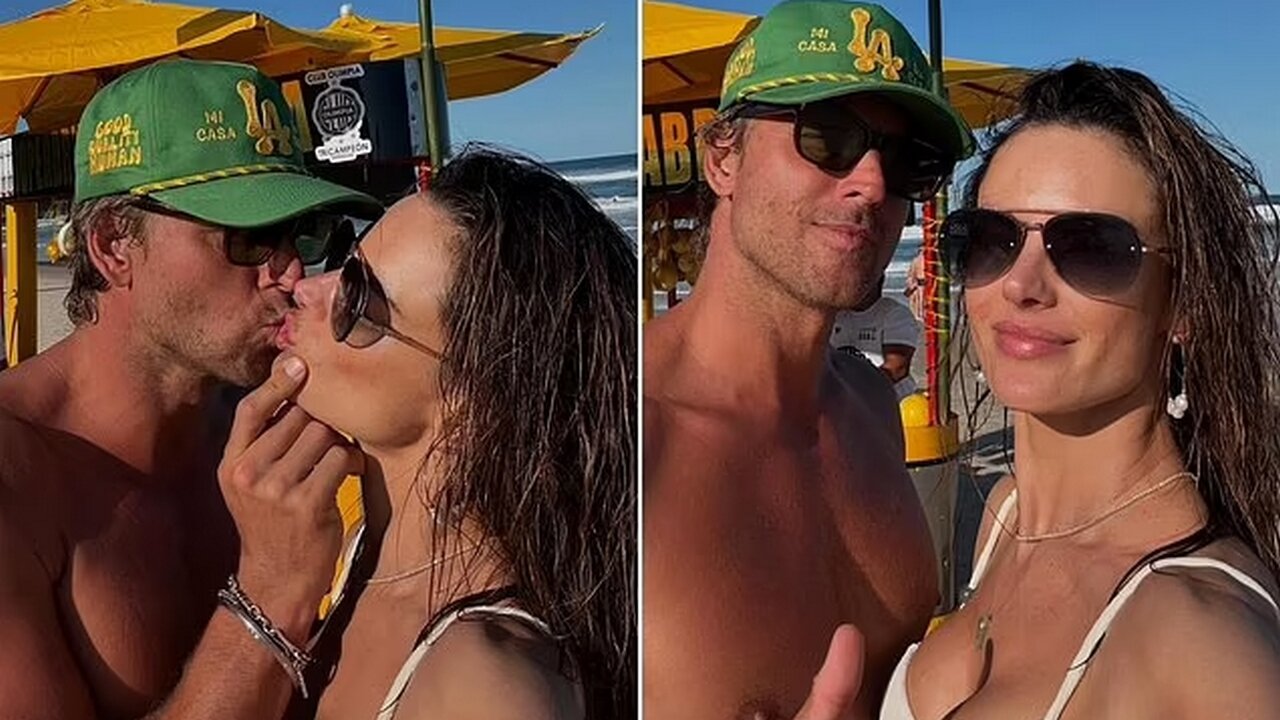 "Alessandra Ambrosio’s Sweet Beach Kiss with Buck"