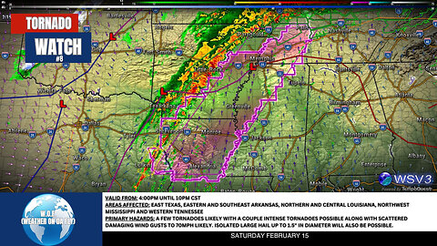 🌪️ Tornado Watch #8: East TX to TN Until 10 PM! 2/15/25 #shorts #weather