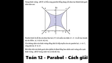 Toán 12: Trong hình vuông ABCD có bốn cung parabol đồng dạng cắt nhau tạo thành hình gạch chéo