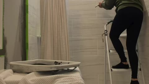 Stepstool Balanced On The Bathtub Slips Off