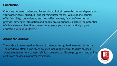 Exploring the Differences Between Online and Face-to-Face Clinical Research Courses