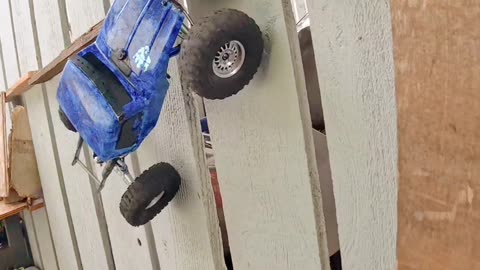 RC Truck Crawls Over Parkour Course