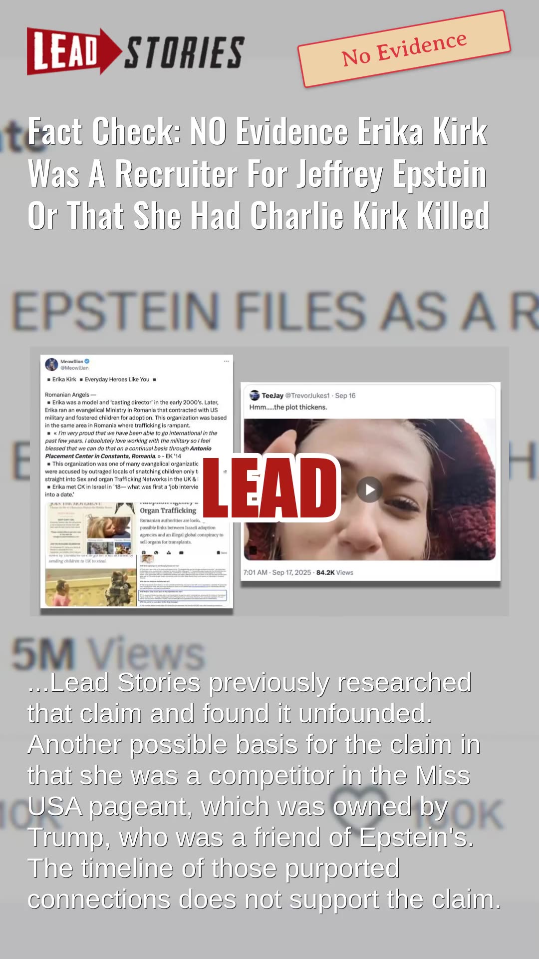Fact Check: NO Evidence Erika Kirk Was Recruiter For Jeffrey Epstein Or Had Charlie Kirk Killed