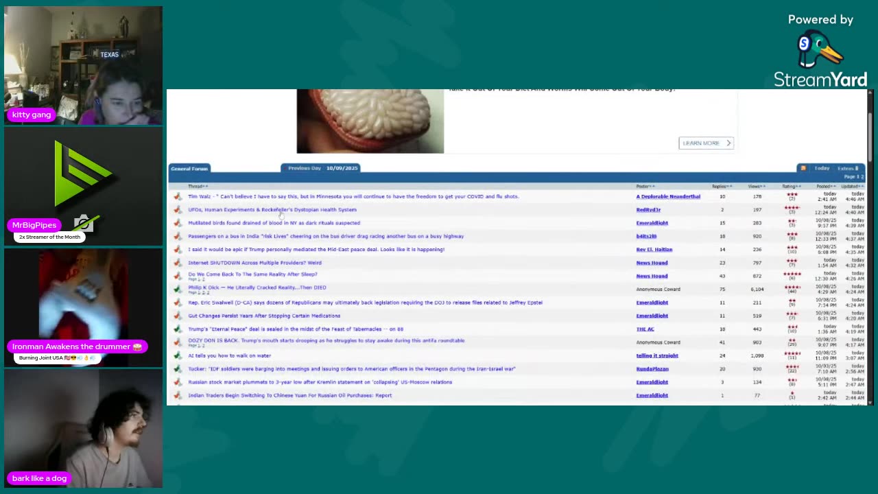 10/09/25 Gymnik VOD: "woo hoo open panel nite bored insomnia"