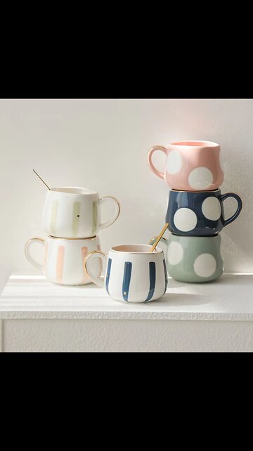 Stripe Speckled Ceramic Mug Coffee Cup
