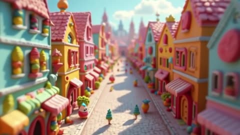 An entire city made of candy and fruits.