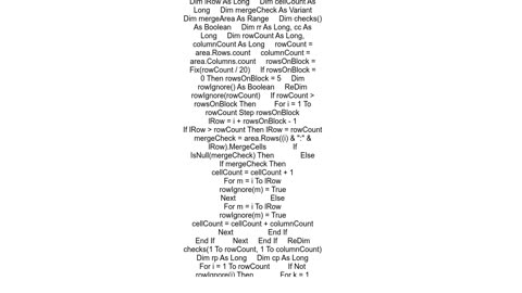 Distinct count of cells ignoring merged cells included - speed problem