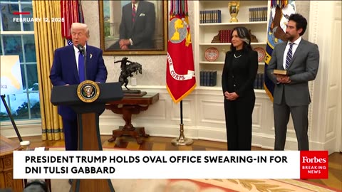 Tulsi Gabbard Sworn In As DNI By Pam Bondi At Oval Office Ceremony Alongside Trump