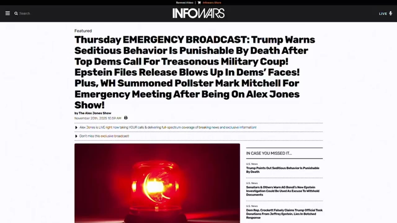 ALEX JONES [FULL] Thursday 11/20/25 • Trump Warns After Top Dems Call For Treasonous Military Coup
