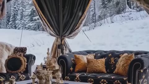 Stylish Tent Setup in the Heart of Snowy Paradise.