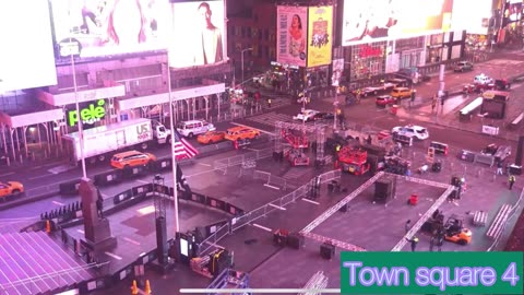 The stage is getting ready for the big show at Town Square