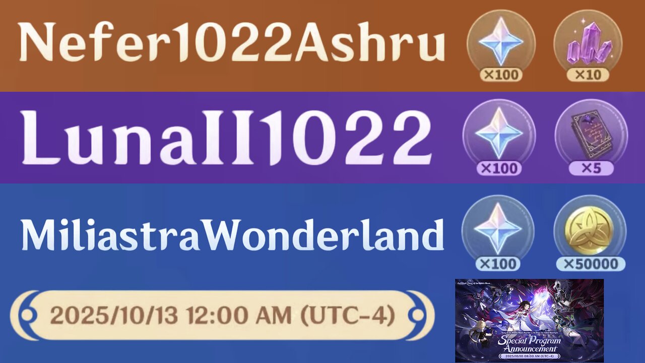 Luna II Special Program Codes (Genshin Impact)