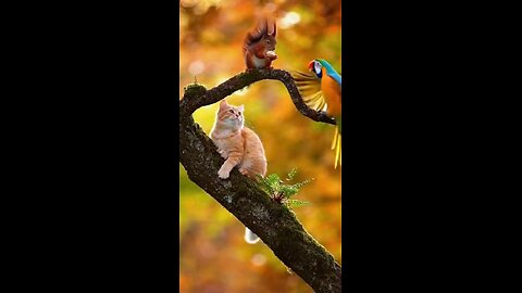 кот белка и попугай